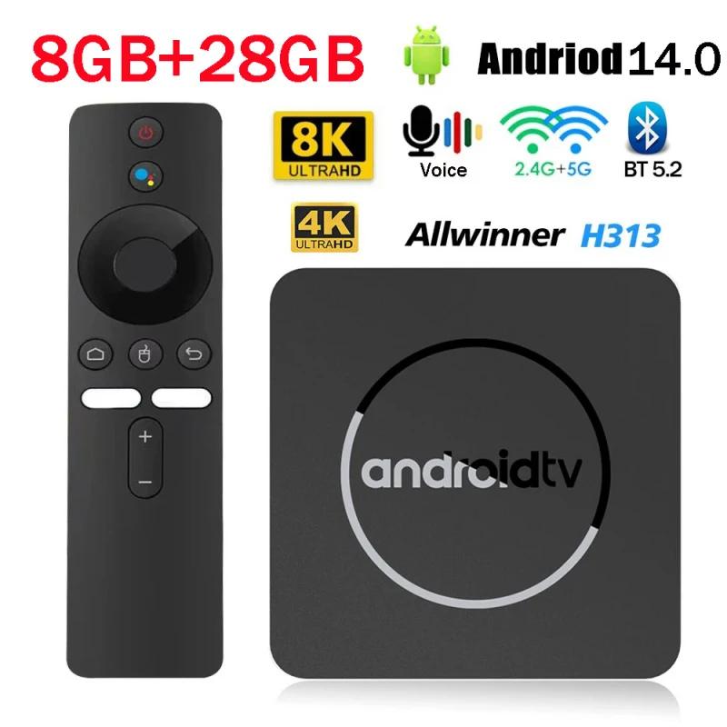 

ТВ-приставка Q96 ATV HD 8K 4K Android 14.0 8GB 128GB Allwinner H313 Dual WiFi BT5.2 с голосовым управлением, умный медиаплеер для потокового IPTV.