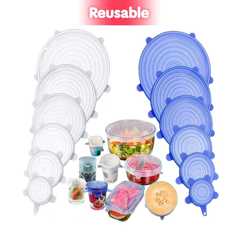 6PCS Stretch Silicone Covers Reusable Airtight Food Wrap Lids Keeping Fresh Seal Cover Wrap Cover Kitchen Storage Tool Accessory