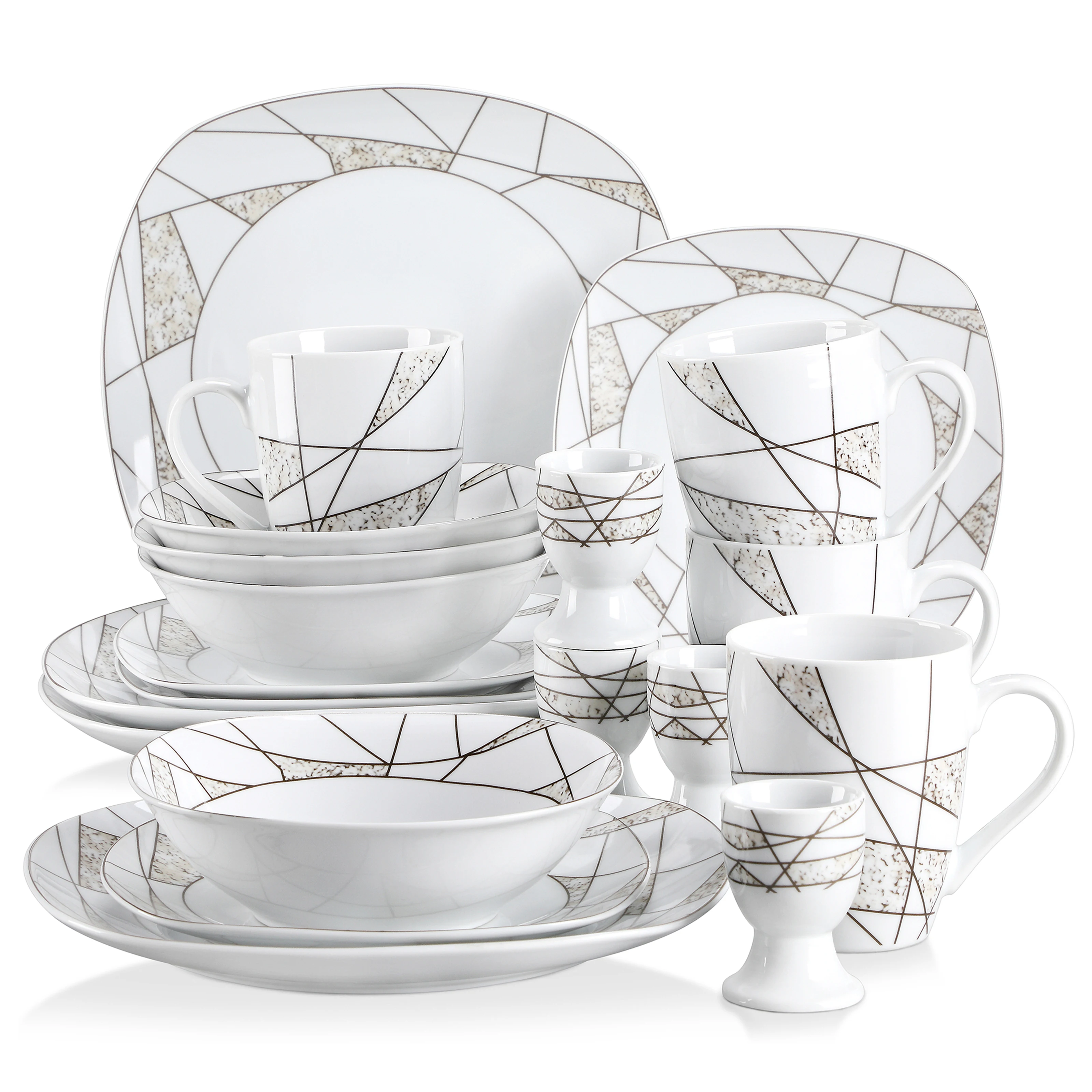 

VEWEET SERENA 20/40-Piece Kitchen Porcelain Ceramic Dinner Set of Dinner Plate,Dessert Plates,Egg Cup,Mug,Bowl Cutlery Set