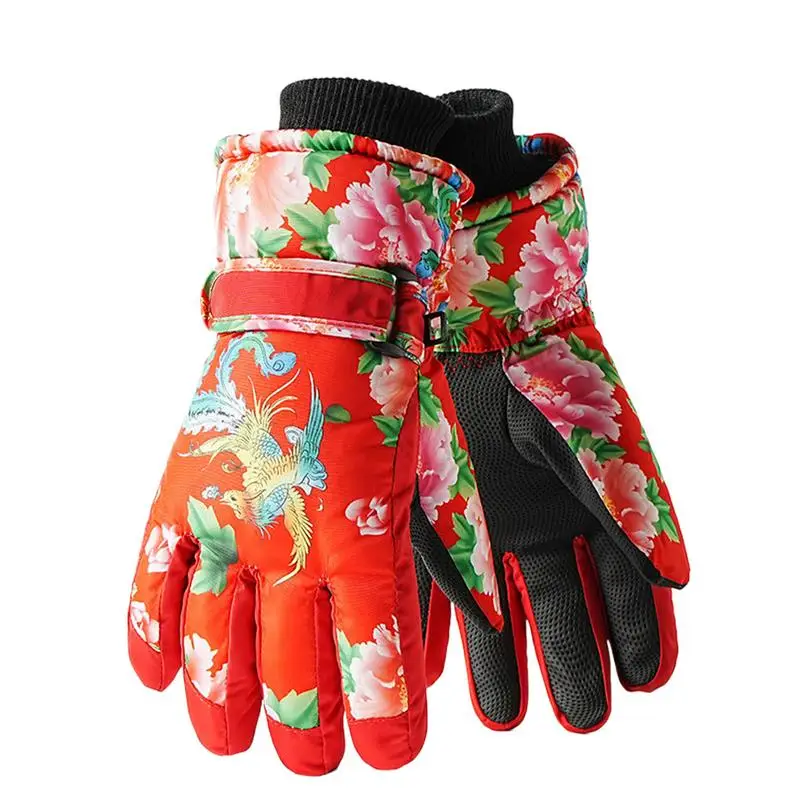 Winter Warm Gloves Flower Design Snow Gloves Touchscreen Snowboard Ski Mitts Snowboarding Touchscreen Cycling Warm Gloves For