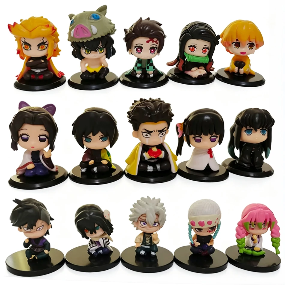 Demon Slayer Q-Version Figur Sitzposition Spielzeug Tanjiro Nezuko Inosuke Zenitsu PVC-Puppe Modell Ornament Geschenk