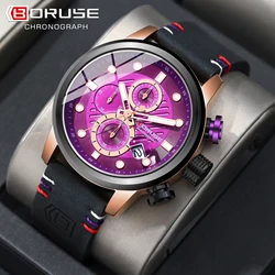 BORUSE Watches for Men Chronograph Leather Quartz Wristwatch Man Business Casual Wrist Watches Male Sports Waterproof Watch