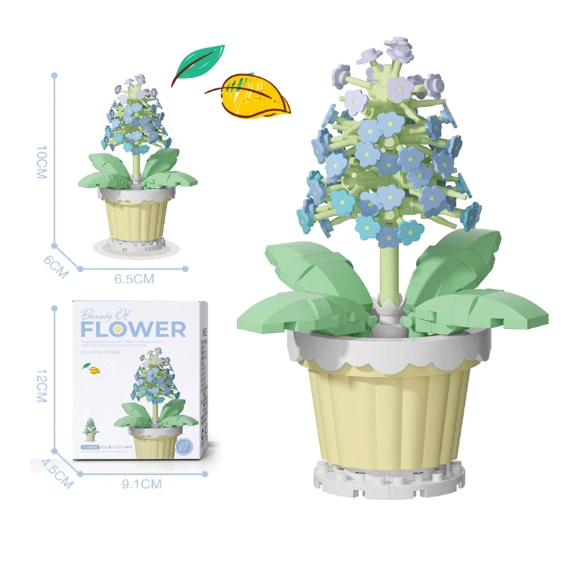 Blocs de construction de fleurs en Micro particules de diamant, bonsaï, décoration de bureau romantique, ensemble de modèles de plantes en pot, jouets pour enfants