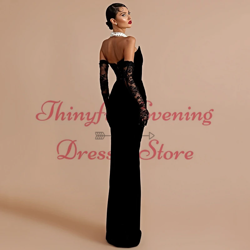 Thinyfull Black Prom Evening Dresses Sexy Mermaid Sweetheart High Split Lace Party Dress Formal Cocktail Prom Gowns Customized