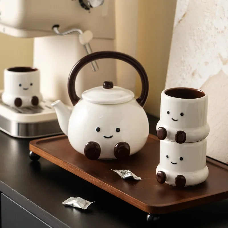 Chubby Feet Ceramic Teapot Cup Gift  derglaze Color High Quality Water Utensils Set Gift