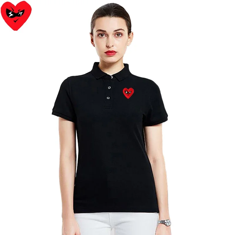 Break Egg Women Polo Shirt Cotton Red Glasses Heart Embroidery Merry Christmas Printing Short Sleeve Straight Summer POLO Shirt