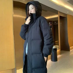 Knee Thick Hooded Standing Neck Down Coat for Women 2023 New Versatile Loose Warm Winter Coat C24