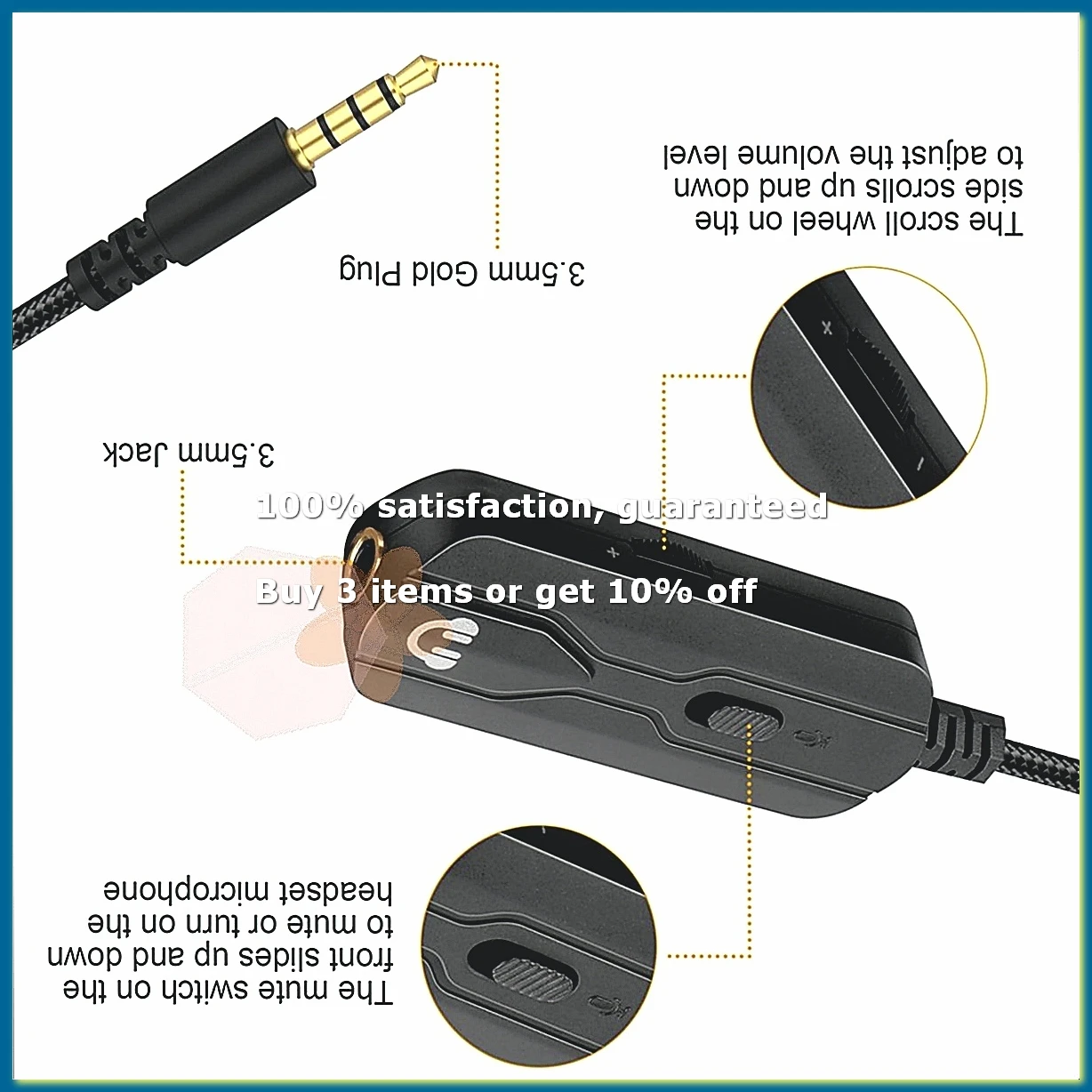 3.5MM Extension Audio Cable with Volume Control Compatible for 700 OE2 QC25 QC35II QC35 QC45 Soundlink Headphone