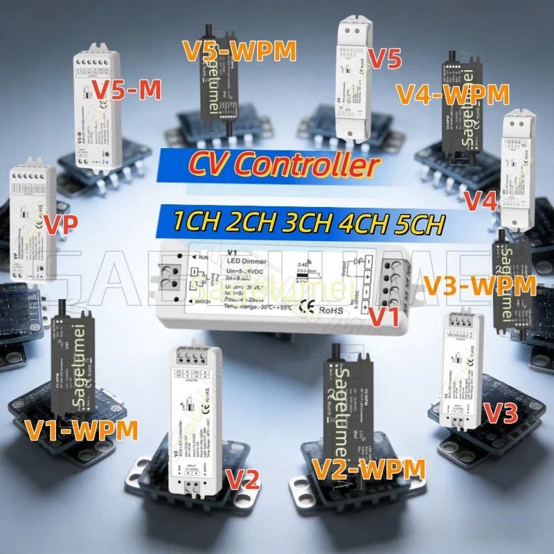 

Skydance V1-V5 VP V5-M 1-5CH LED Controller DC12V-24V Dimming/CCT/RGB/RGBW/RGB+CCT Controller 2-Button Waterproof IP67 2.4G RF
