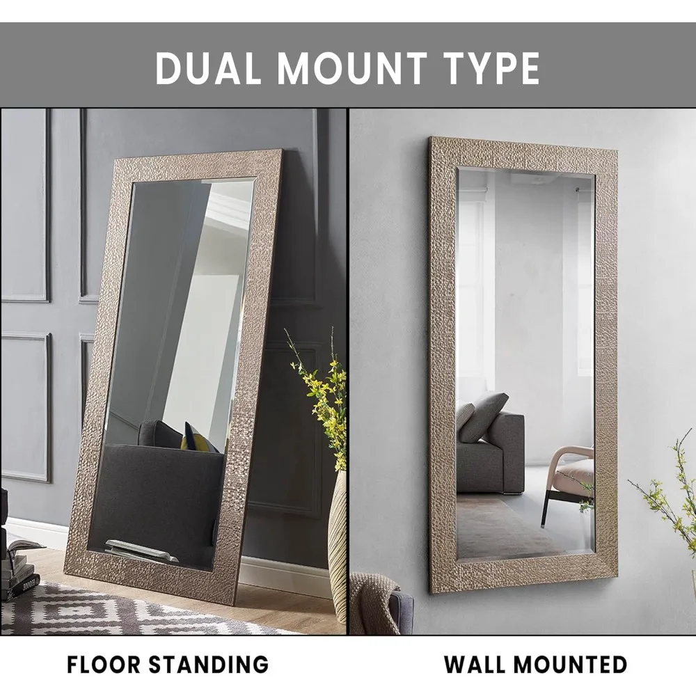 Comprimento total Mosaico Wall Mirror, Alto Wall Mirror, Comprimento total, Falso Madeira, Grande, 66 "X 32" W