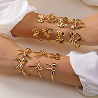 Design Sense Stainless Steel Bow Wide Cuff Bangles for Women Gold Color Bowknot Open Adjustable Bracelet Party Jewelry Gifts