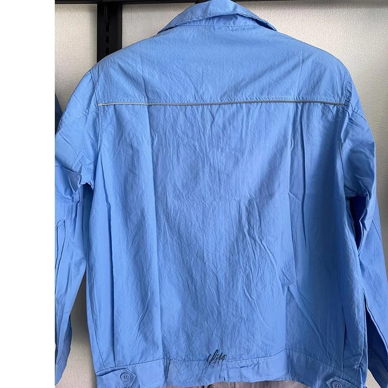 メンズ半袖無地薄手吸汗通気性長袖作業服プリントロゴ襟付き工場作業着