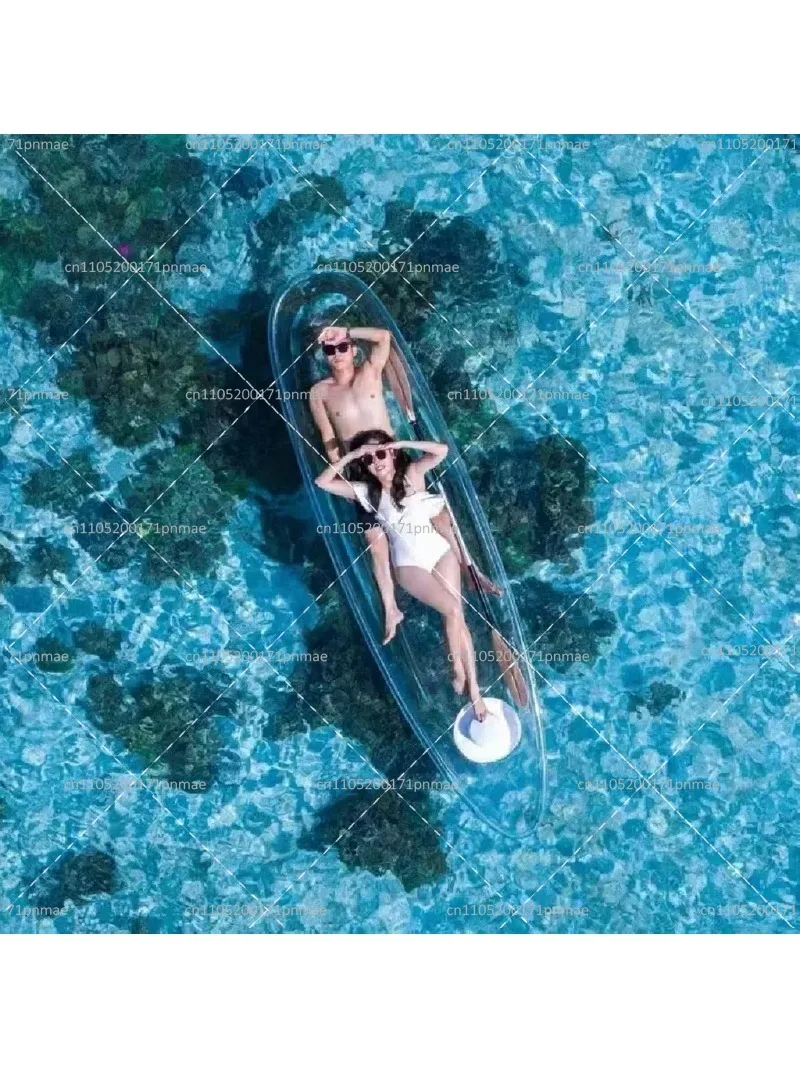 High Quality Transparent Plastic Polycarbonate Fishing Kayak Canoe 2 Person Clear Bottom Boat view 2