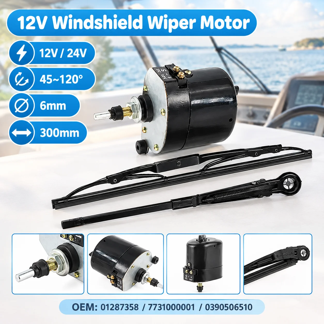 12V 24V Universal Windscreen Wiper Motor for Jeep Tractor Fishing Boat Caravan ATV UTV OEM 01287358 7731000001 0390506510