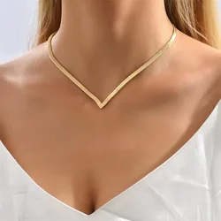 Simple Creative V-shaped Necklace For Women Flat Snake Chain Choker Fashion Blade Chains Neck Accessories Jewelry Gift