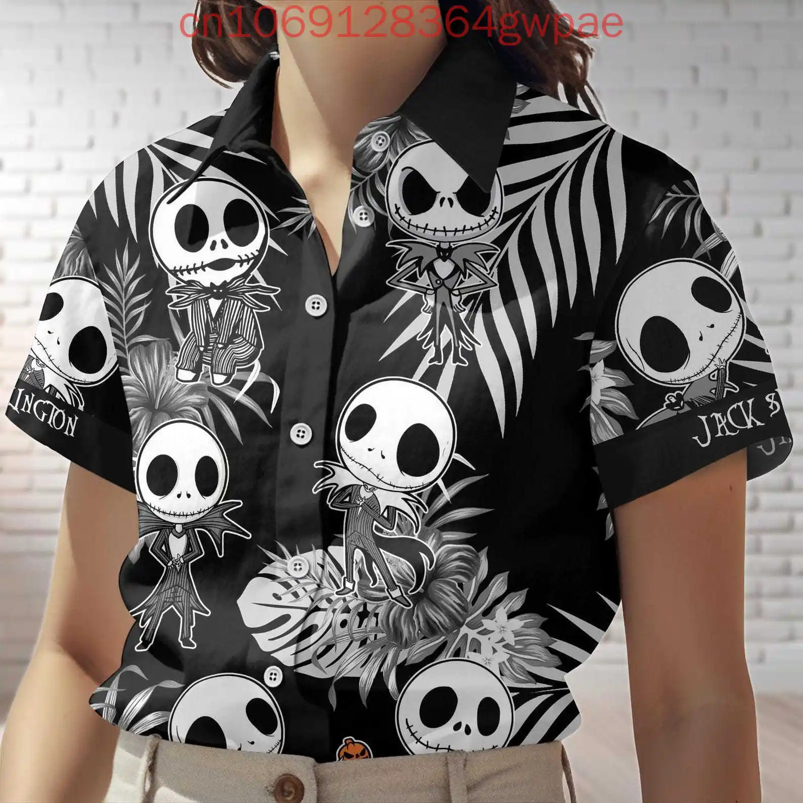

Женская повседневная гавайская рубашка Disney Sally and Jack Skellington The Nightmare Before Summer Женские пляжные рубашки с короткими рукавами