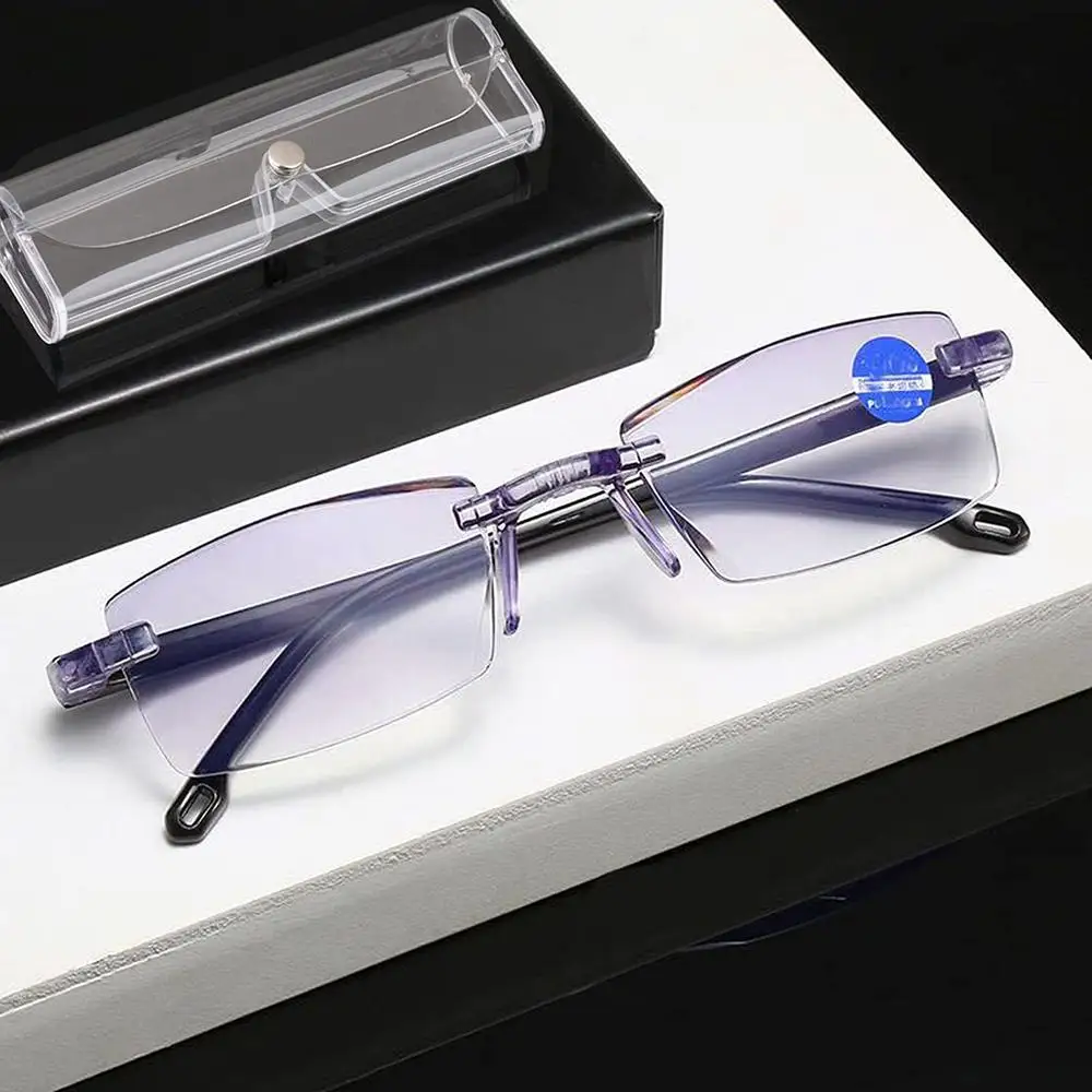 2024 New Men Women Rimless Reading Glasses Anti Blue Light Bifocal Far Near Magnification Eyewear Presbyopic Glasses +100~+400