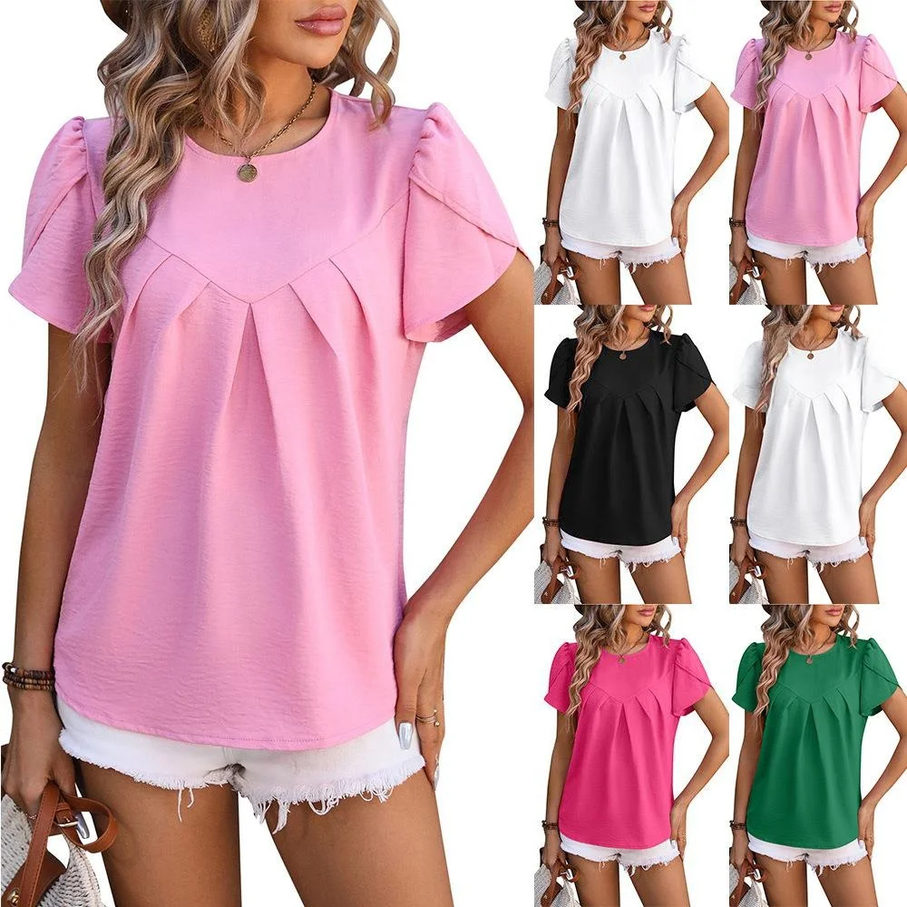 

Women's Floral Collar irt SVE Top Petal Sve Pure Color Polyester Spring Seasonal Faion Ladies' Lace irt