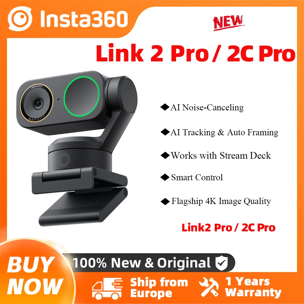 Insta360 Link 2 Pro / Link 2C Pro: 4K UHD Webcam mit 2-Achsen-Gimbal-Stabilisierung, KI-Auto-Tracking Link 2/2C Pro