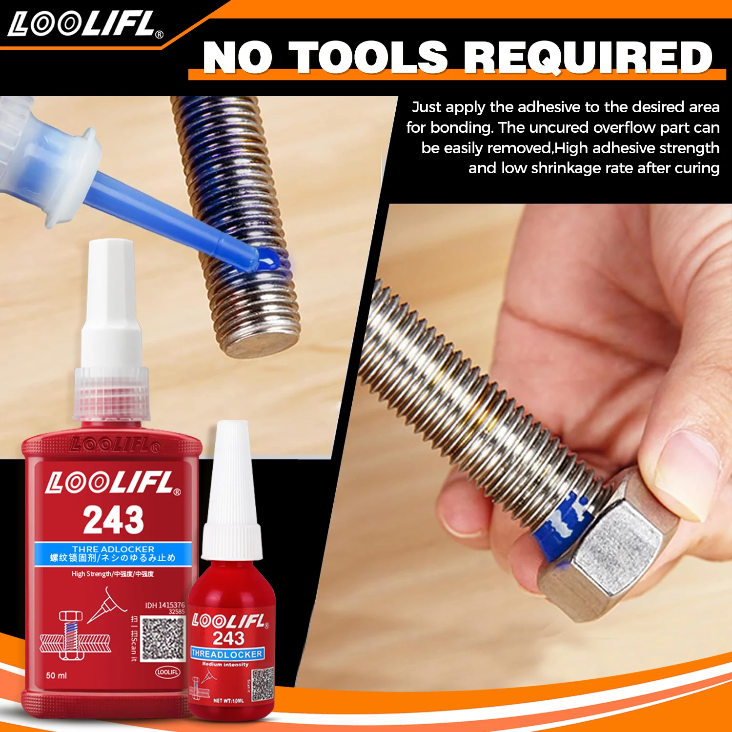LOOLIFL 243 Medium Strength Threadlocker Wholesale Pack - Removable Adhesive for Nuts, Bolts & Detachable Threaded Assemblies