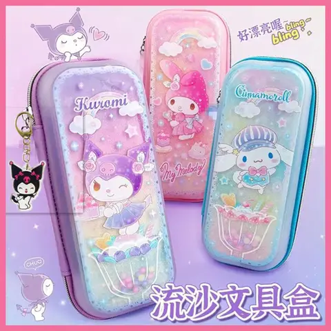 학교 용품 새로운 Sanrio Kuromi 멜로디 Cinnamoroll 만화 높은 외관 수준 Quicksand 연필 케이스 연필 가방 소녀 학생 Best5
