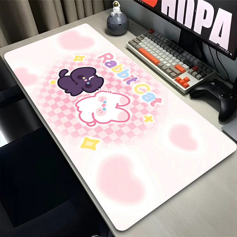 Cute Amine Cat Mouse pad Cartoon Cat Extended Table Mat Edge White Gaming Keyboard Pad Office Computer MousePad Colorful carpet