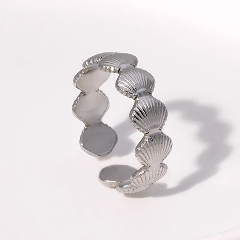 OIMG 316L Stainless Steel Gold Plated Not Fade Vintage Metal Shell Shaped Open Adjustable Rings For Women Girls Bohemian Jewelry