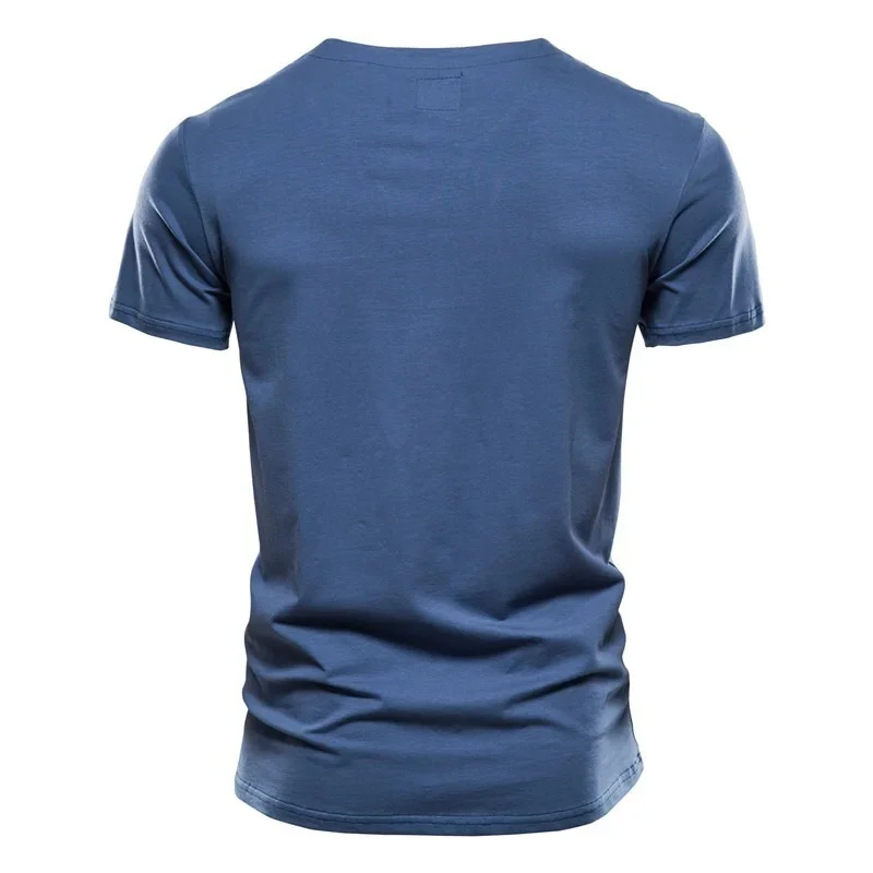 Koszulka męska na lato 2024, wysokiej jakości, 100% bawełna, casualowa, gładka, z dekoltem w serek, klasyczna odzież męska, topy, t-shirt. — zdjęcie 4