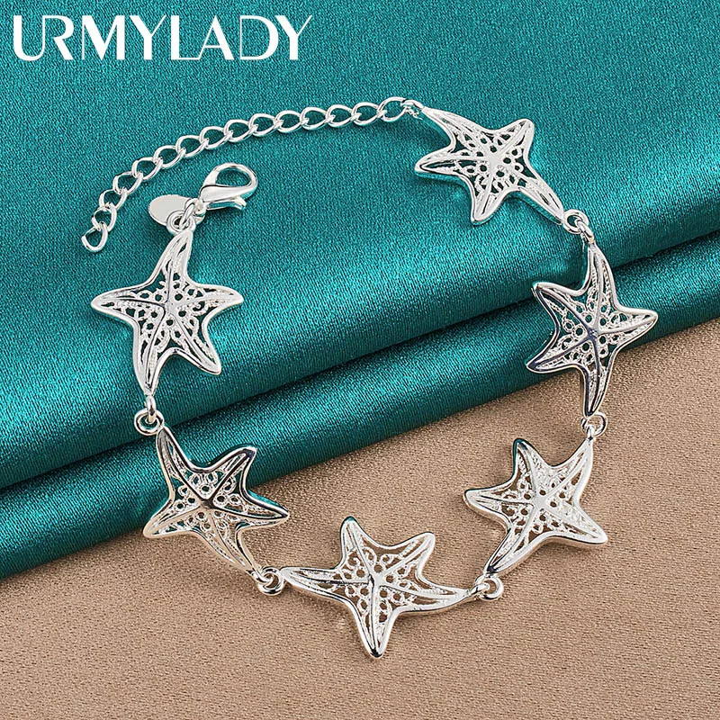 

URMYLADY 925 Sterling Silver Sea Star Chain Bracelet For Women Wedding Party Fashion Jewelry