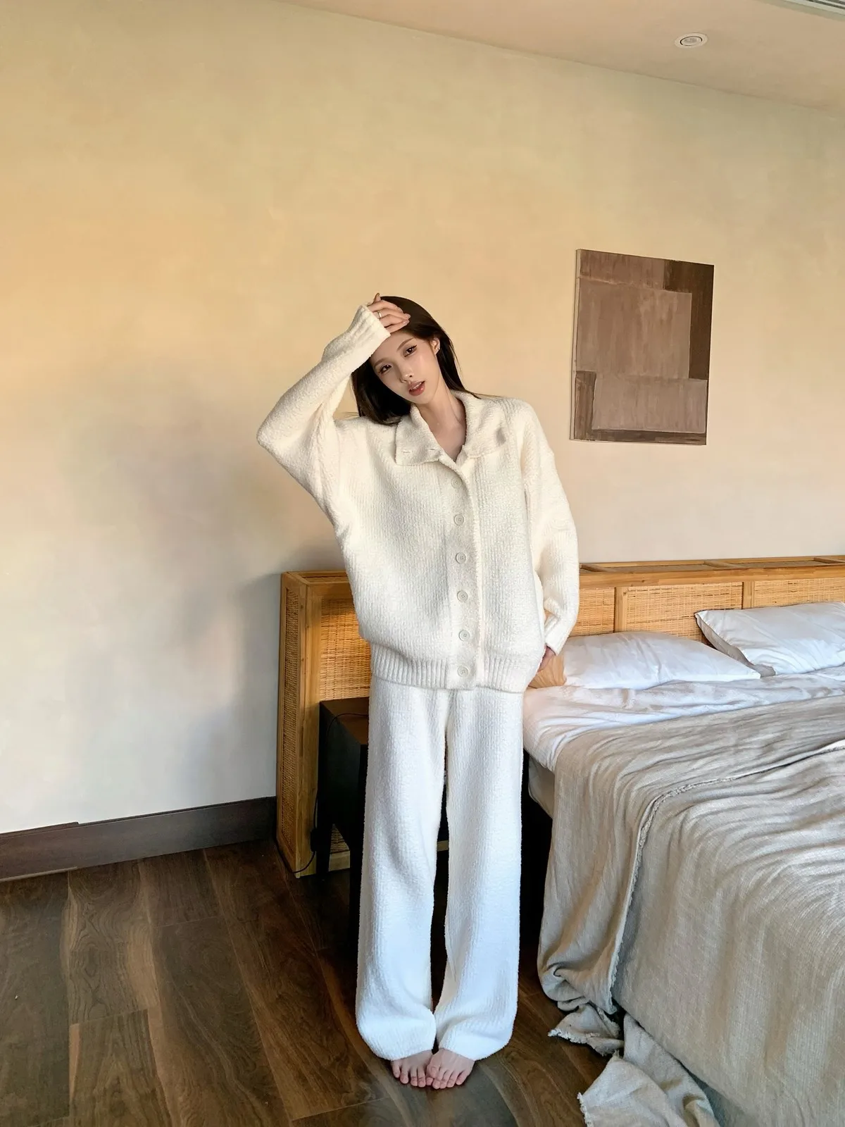 بيجامة شتوية من القطيفة بأكمام طويلة ورقبة عالية على الطراز الياباني للنساء طقم ملابس منزلية سميكة وناعمة #6