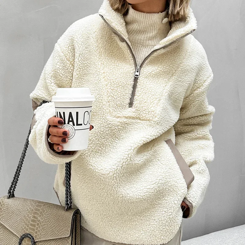 

2025 Women's Fleece Pullover Hoodie Stand Collar Turtleneck Sweatshirt Cozy Plush Crewneck Sweater Casual Winter Top