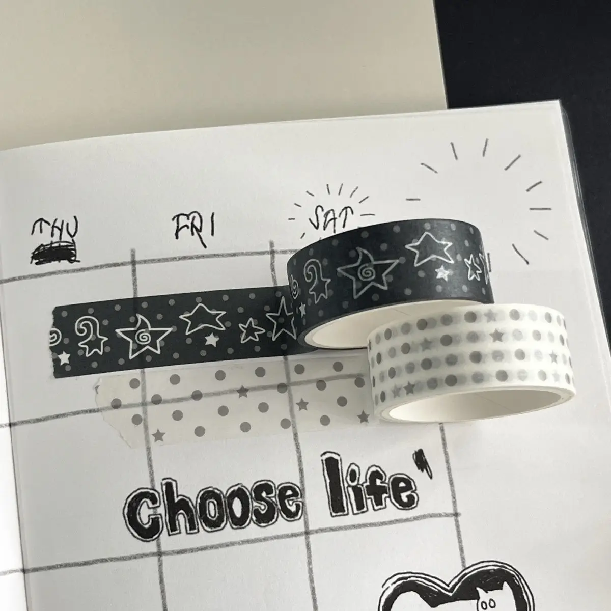 Koreanisches Ins-Style Niedliches Punkte-Stern-Zahnmuster Washi-Tape DIY-Schreibwaren für Scrapbook, Journal, Planer, Collage-Deko – Detail 3