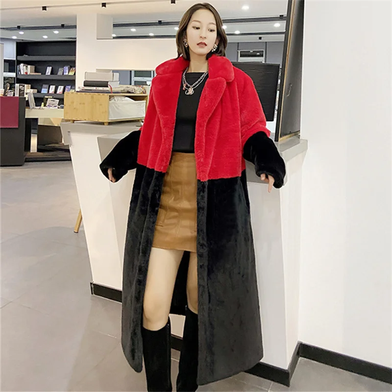 معطف نسائي من الفرو الصناعي شتوي سميك دافئ كبير الحجم ملابس خارجية فضفاضة 2025 لون فسيفساء معطف فرو شعر أرنب تقليد #3