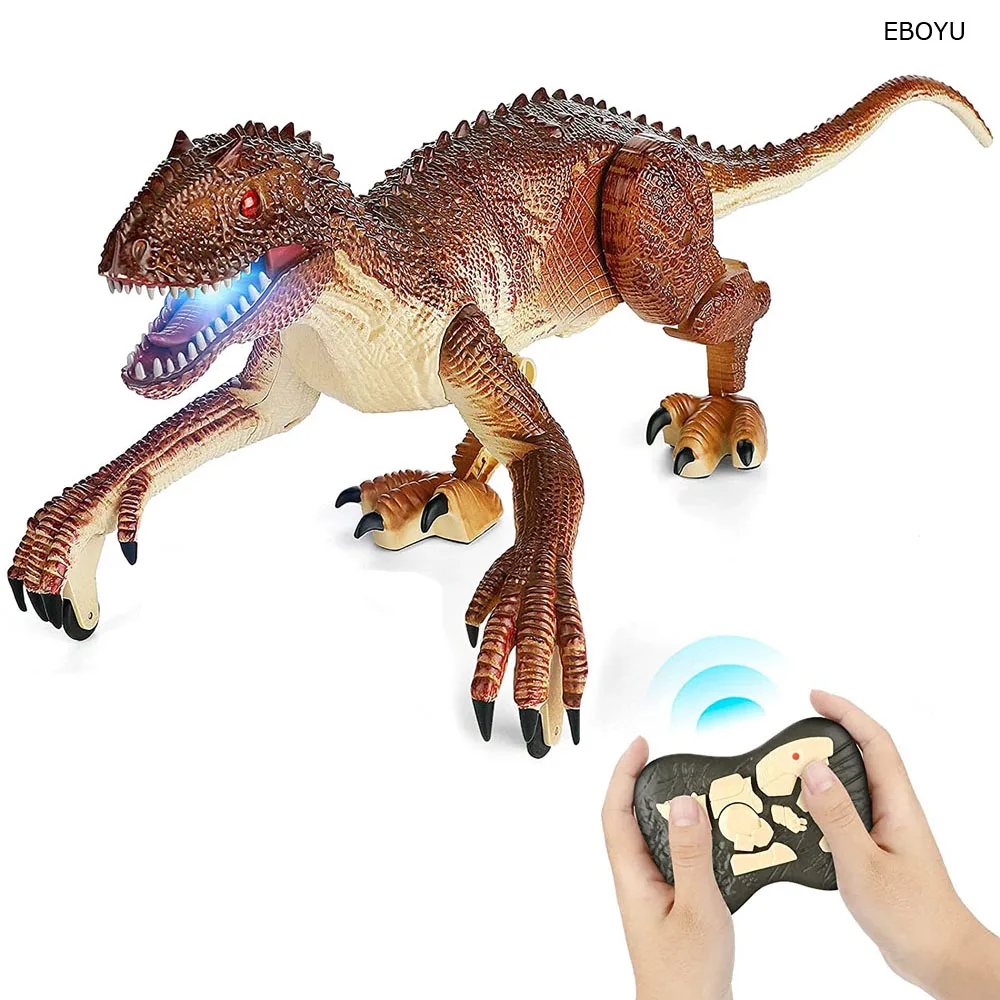 

EBOYU Rechargeable RC Dinosaur Toy with LED Light & Sound 2.4Ghz Simulation Realistic Walking and Roaring Velociraptor for Kids