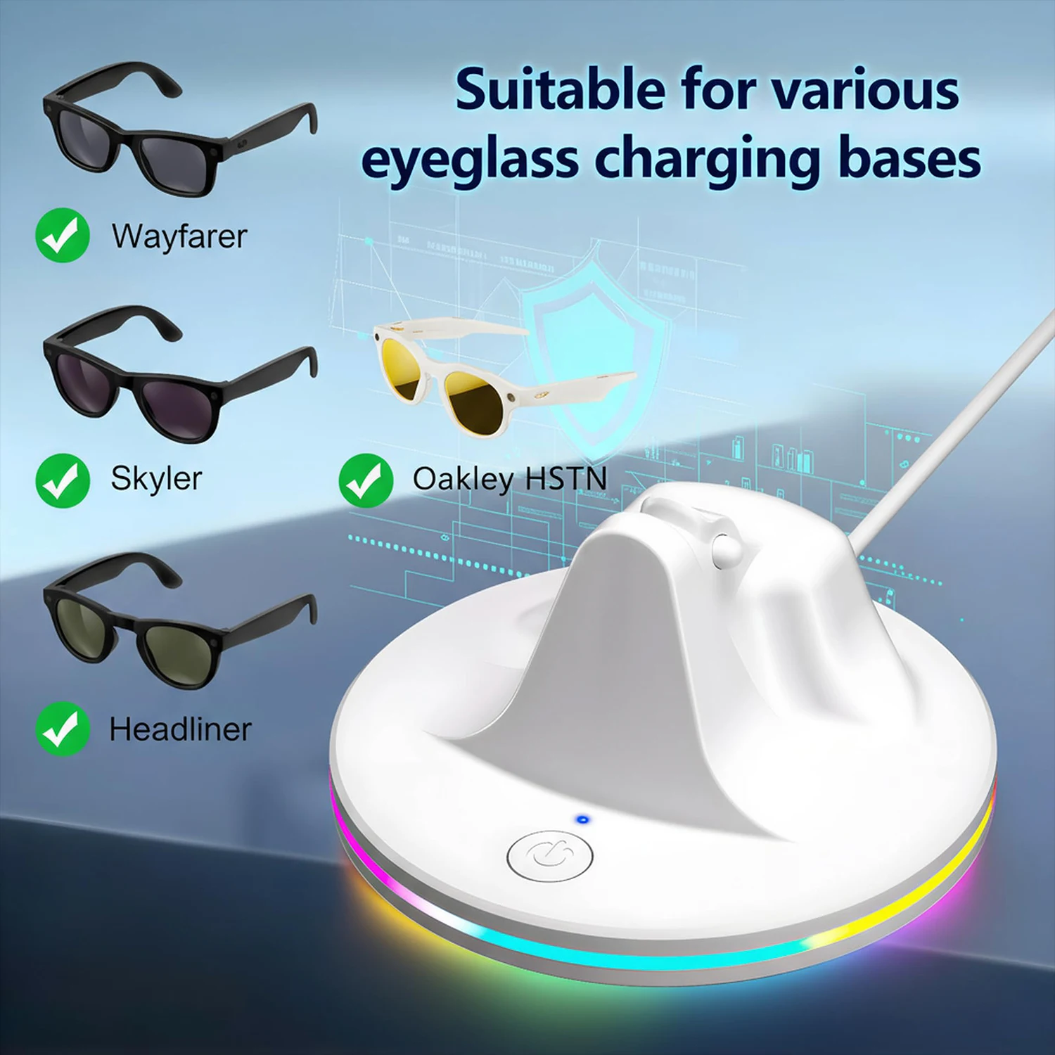 

Для RayBan Meta RGB зарядная док-станция,Wayfarer/Headliner/Skyler/Oakley HSTN Smart Ai очки Портативная подставка для зарядного устройства и кабель USB-C