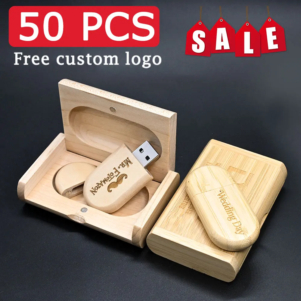 50pcs/Lot Free custom logo USB2.0 Pen Drives Wooden Beans Flash drive 32GB U Disk 16GB 8GB Memory stick Wedding Photography Gift