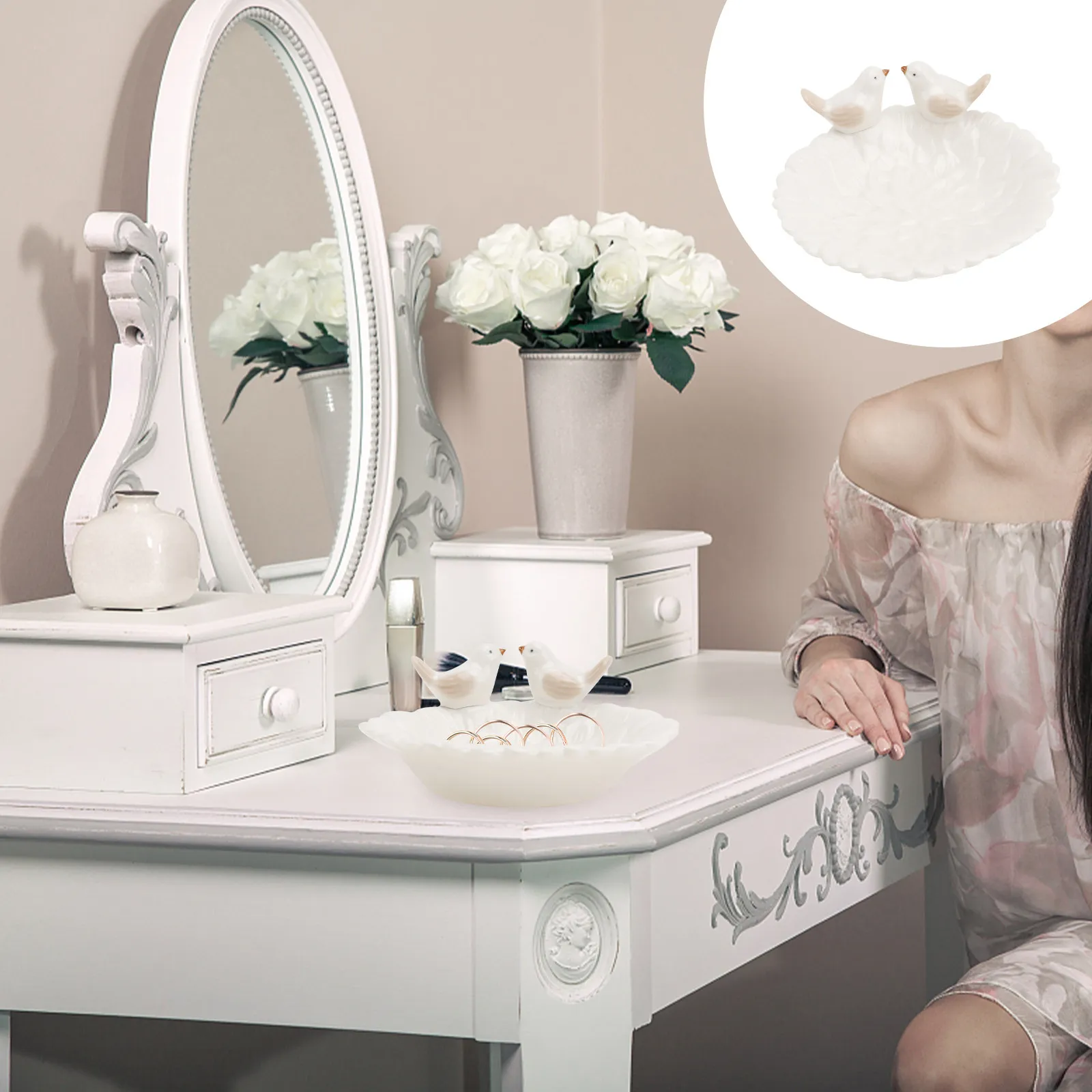 1Pcs Jewelry Storage Tray Ceramic Nordic Style Decorative Earring Plate for Home Dressing Table Jewelry Display Rack Organizing