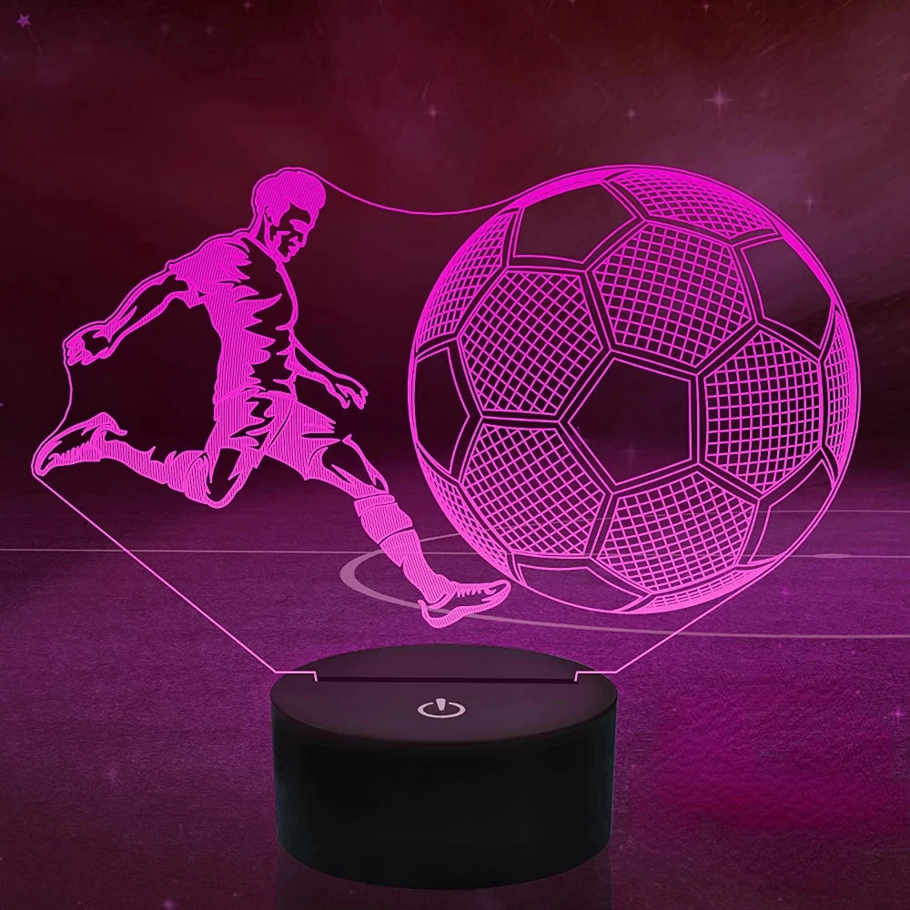 Football Gifts for Kids Boys 3D Illusion Lamp Football Player Night Light with Remote 16 Color Changing Desk Lamp Bedroom Decor