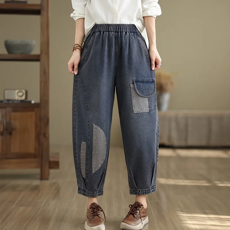 High Waist Ankle-length Denim Pants Women New 2024 Autumn Vintage Style Streetwear Basics Loose Female Casual Jeans B4027