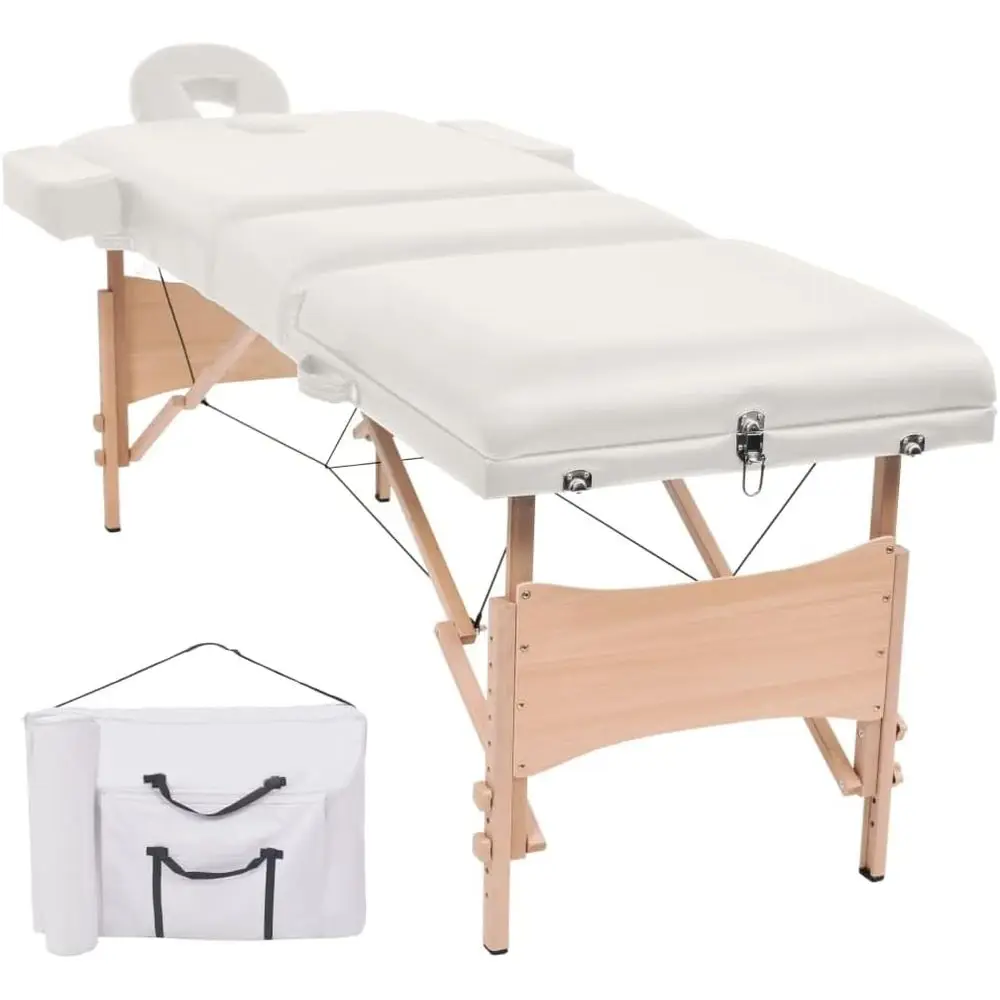 

Portable 3-Zone Massage Table with 3.9 Thick White Cushion, Height-Adjustable for Home Spa Use