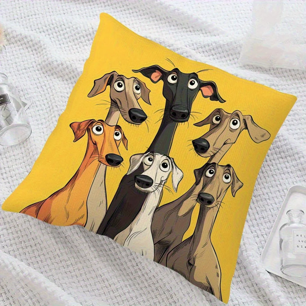 1pc Greyhound Cute Dog Group Themed Printed Throw Pillow Cover, Suitable for Sofa,Bedroom,Living Room,a Fun Gift for Dog Lovers.