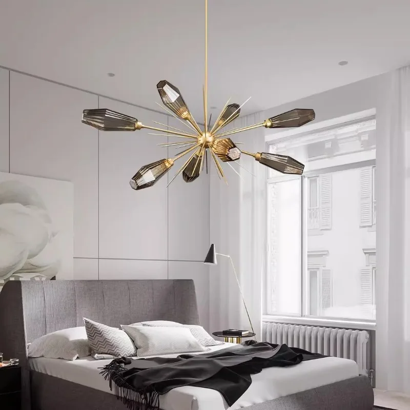 SANDYHA Nordic Creative Pendant Light Smoke Grey Glass Chandelier LED Hanging Lamp For Bedroom Living Room Lobby And Home Decor