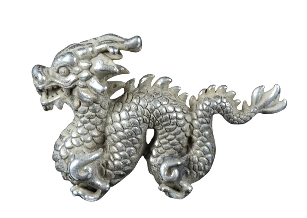 

4CM Rare Old Chinese Miao Silver Feng Shui Dragon Beast Lucky Sculpture