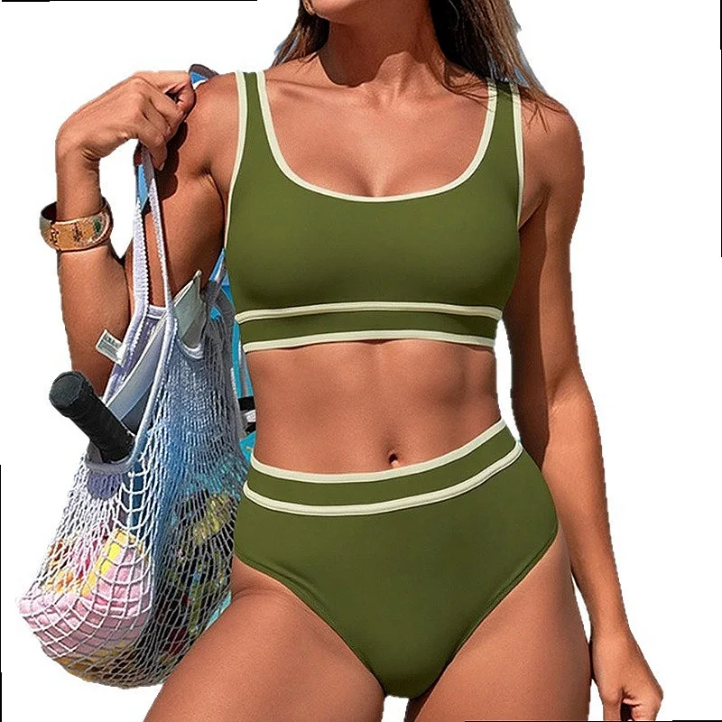 2026 Sexy Solid Bikini Set for Women High Waist Two Piece Swimwear Push Up Tummy Control Bathing Suit