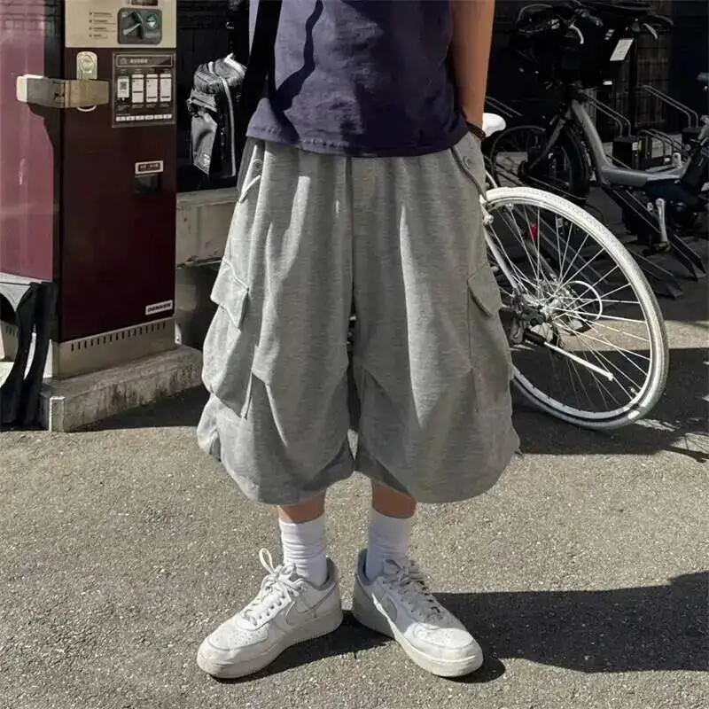 Men's Relaxed Fit Workwear Cropped Wide Leg Pants Summer Loose Casual OvertheKnee Shorts Korean Style Outfit Bottoms 9XZA2O