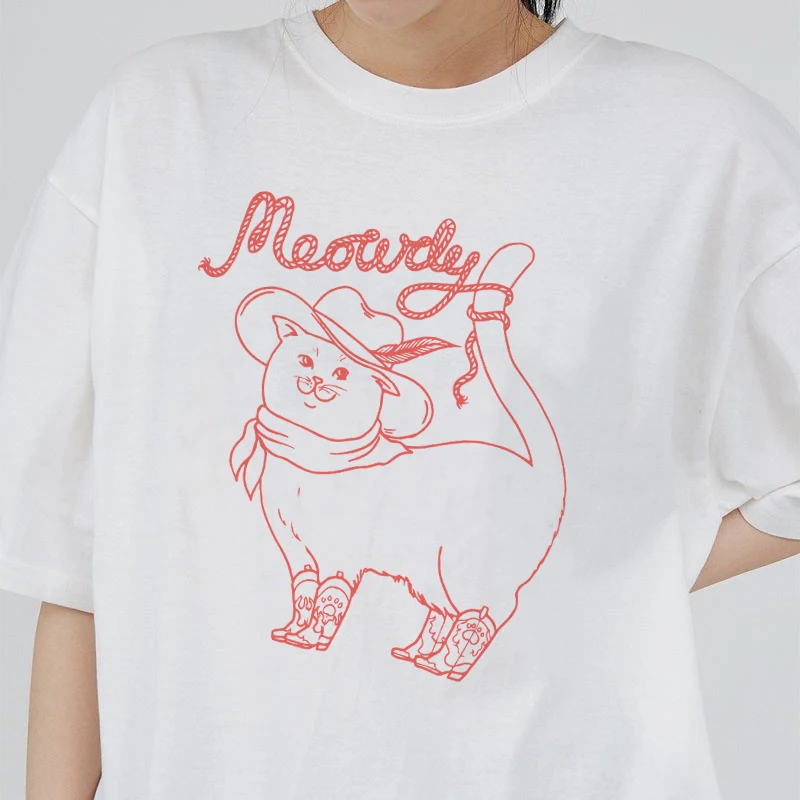 1 pz Meowdy Cat Watch Out Cotton t-shirt manica corta Cute Cat Print top Cat Will Save The World Cartoon magliette Casual Tees