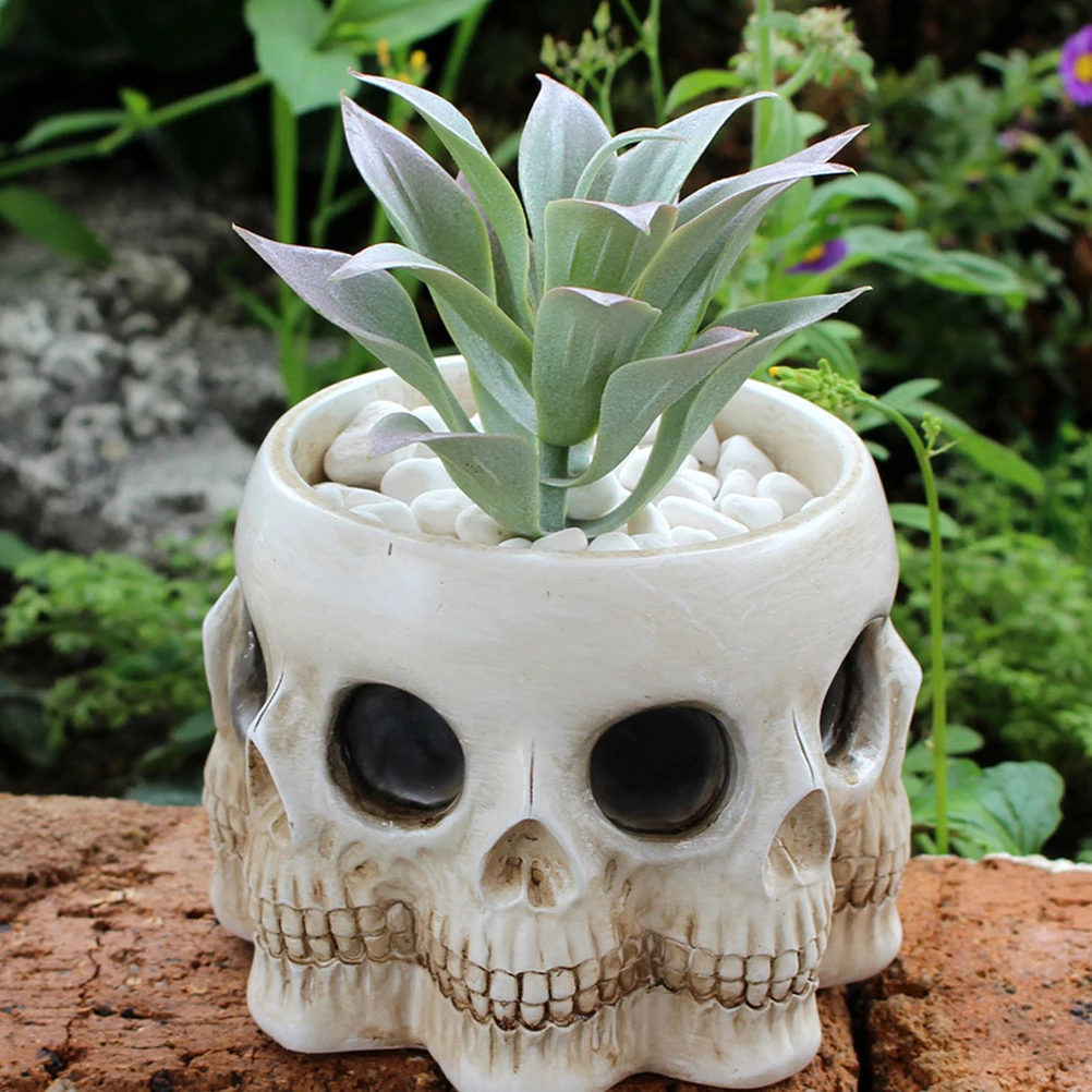 

Flower Pot Pen Holder Resin Flowerpot Halloween Planter Crafts Skull Container Vase