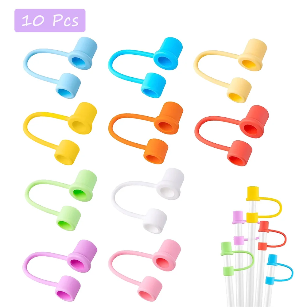 10Pcs Colorful Silicone Straw Covers Dustproof Reusable Straw Tip Caps Universal Straw Toppers for Stanley  Cup Accessories Stra