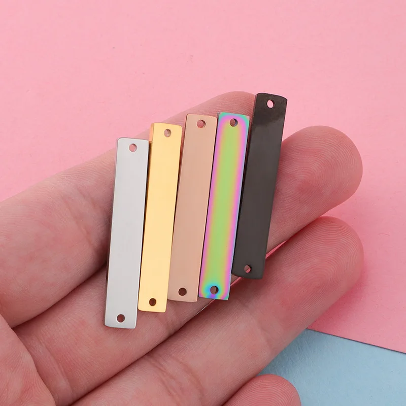 

10pcs Stainless Steel Rectangle Plate Blank To Record 2 Hole Metal Rectangle Tag Connnector Mirror Polished Wholesale