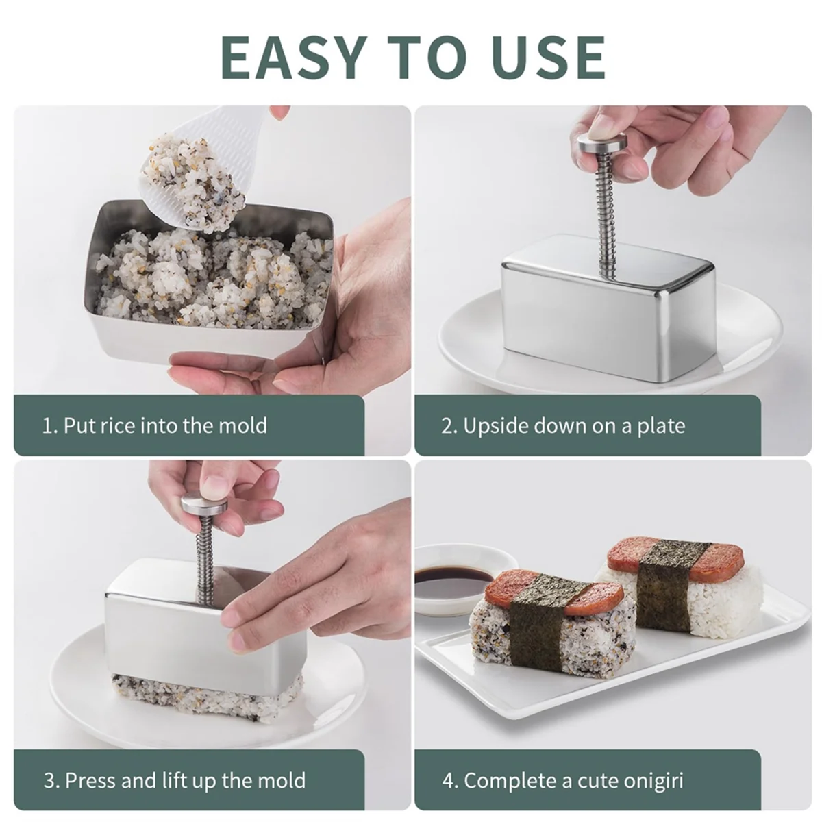 3Pack Onigiri Mold Stainless Steel, Musubi Mold Rice Mold Kit, Maker Press, Classic Triangle Rice Ball Maker Sushi Mold